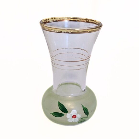 Vintage Barlett Collins MCM Small Hand Painted Vase Gold Rim Frosted Glass - Picture 1 of 10